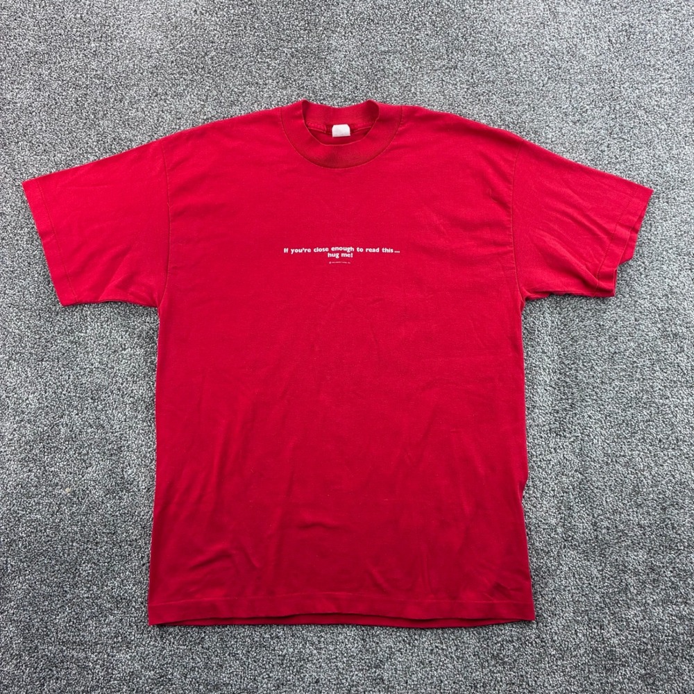 Vintage Hallmark Graphic Shirt Mens XL Red "Hug Me" Slogan Made in USA